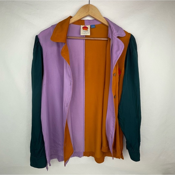 Farm Rio for Anthropologie Puff Sleeve Button Down Women’s M Color Block - Picture 5 of 16